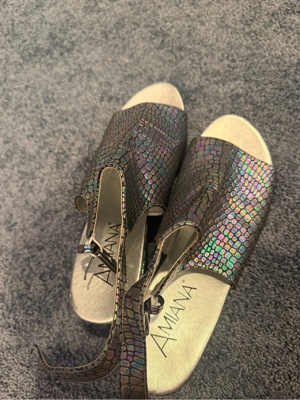 Iridescent Snake-Print Wedge Slingback Sandals - Metallic Multicolor